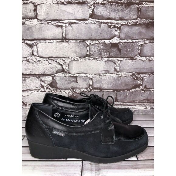 Mephisto Air Jet Black Leather Suede Lace Up Wedge Shoes Women’s Sz 8.5M US/39EU - Picture 1 of 16